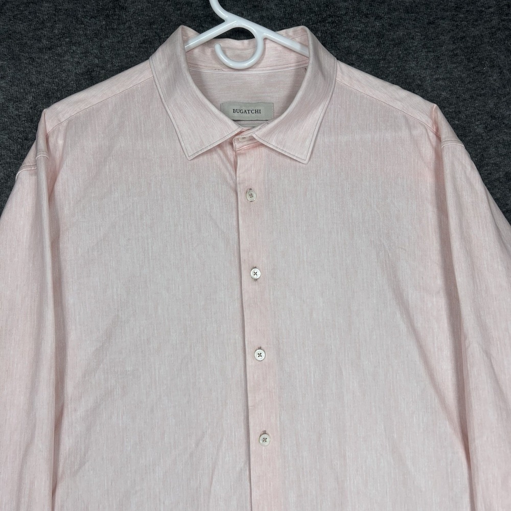 Bugatchi Shirt Mens 2XL Pink 8 Way Stretch Button Up Long Sleeve Work